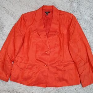 Vintage Alfani Suit Jacket Womens‎ 16W Orange Silk Linen Blend Faux Pocket